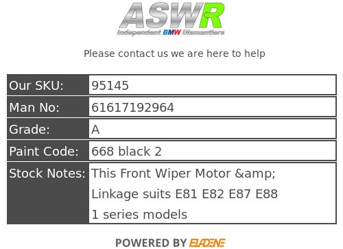 BMW Front Wiper Motor & Linkage E81 E82 E87 E88 1 SERIES 61617192964