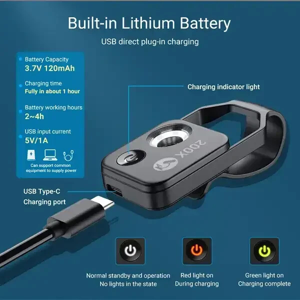 200X Digital Microscope Lens with CPL Mobile LED Smartphone