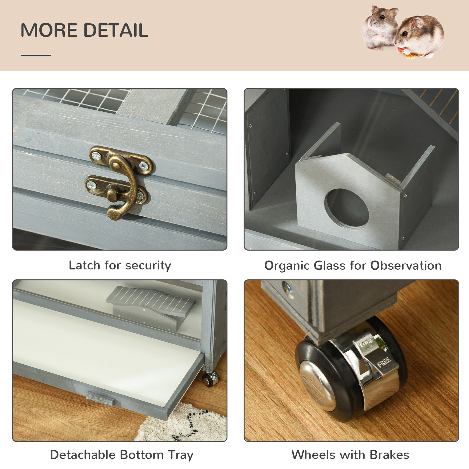 Large Wooden Hamster Cage with Wheels and Seesaw, Small Animal Cage and Habitat