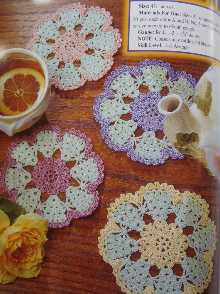 Flower Coasters  (#PCC-90)  vintage  crochet  pattern
