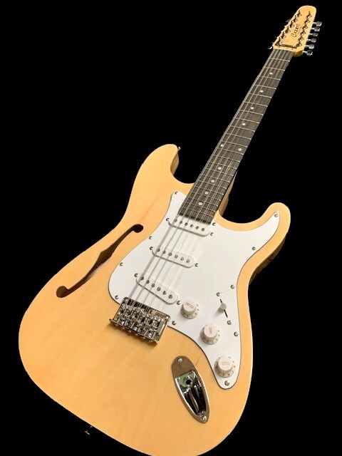 NEW STRAT STYLE 12 STRING SEMI-HOLLOW THINLINE NATURAL FINISH ELECTRIC GUITAR