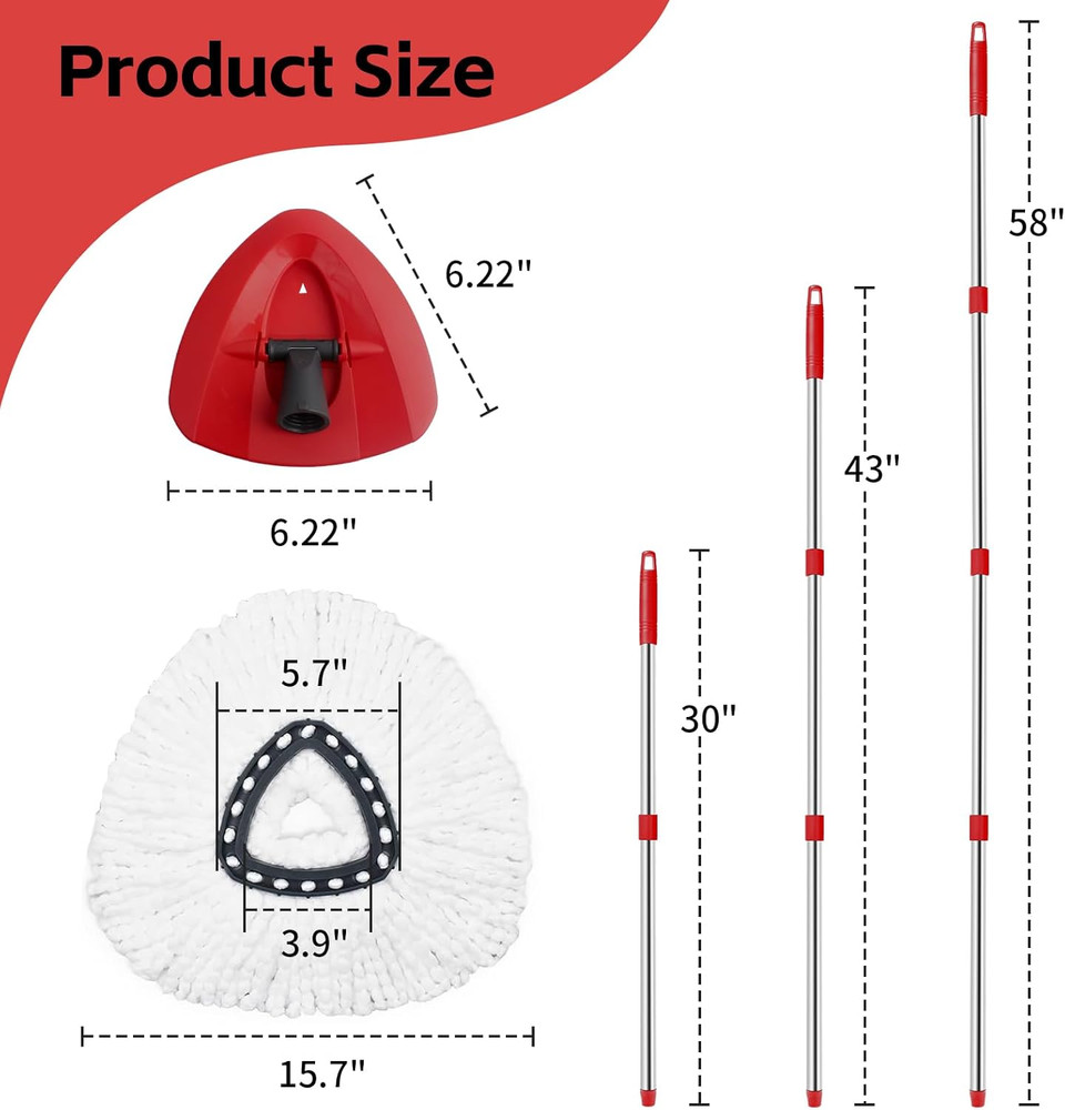 Spin Mop Head, Base, Handle Replacement for O-Ceda Easywring Microfiber