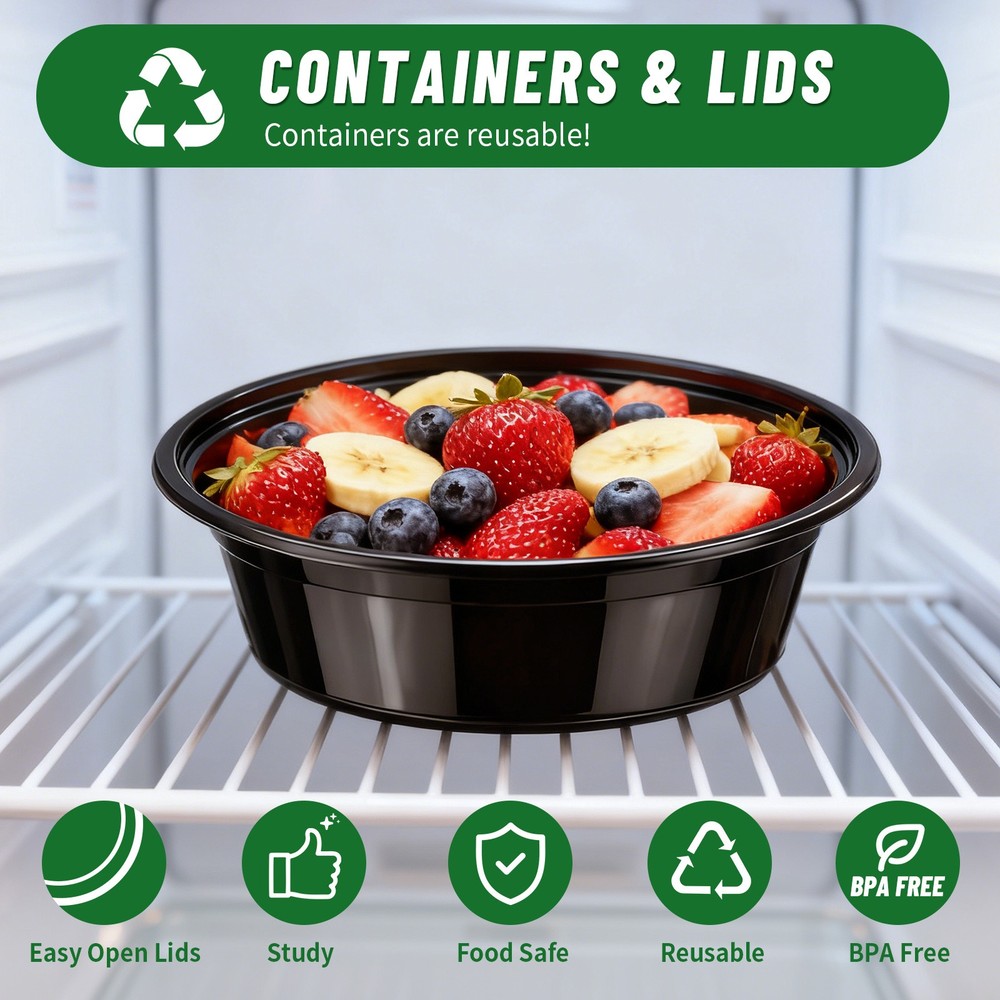 200pcs Set 16oz Black Bento Boxes Leakproof Stackable Meal Prep Containers