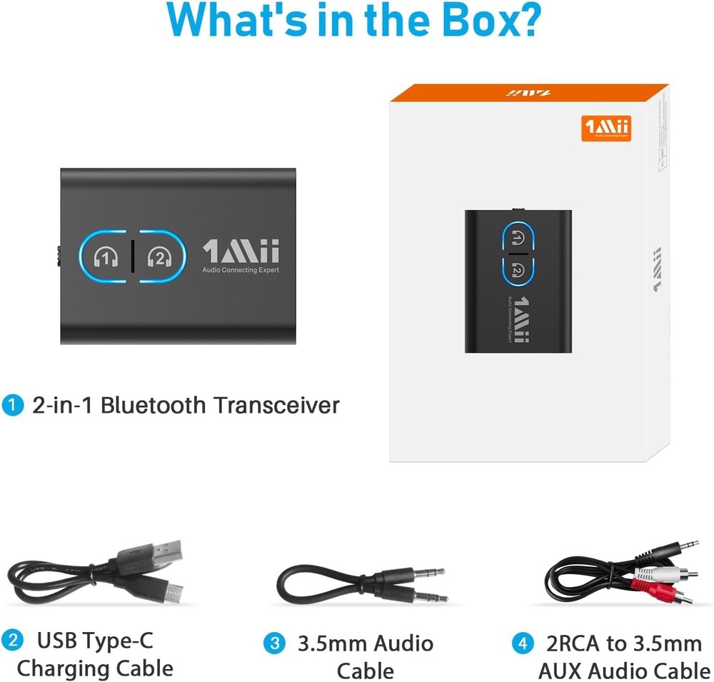 1Mii ML300 Bluetooth 5.3 Transmitter Receiver AptX Low Latency for TV Stereo