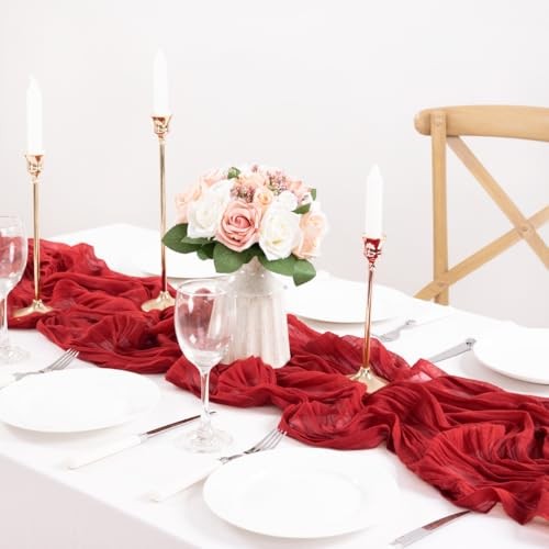 3 Pack Table Runner Boho Rustic Gauze Cheesecloth Table 10 ft - 3 Pack Red