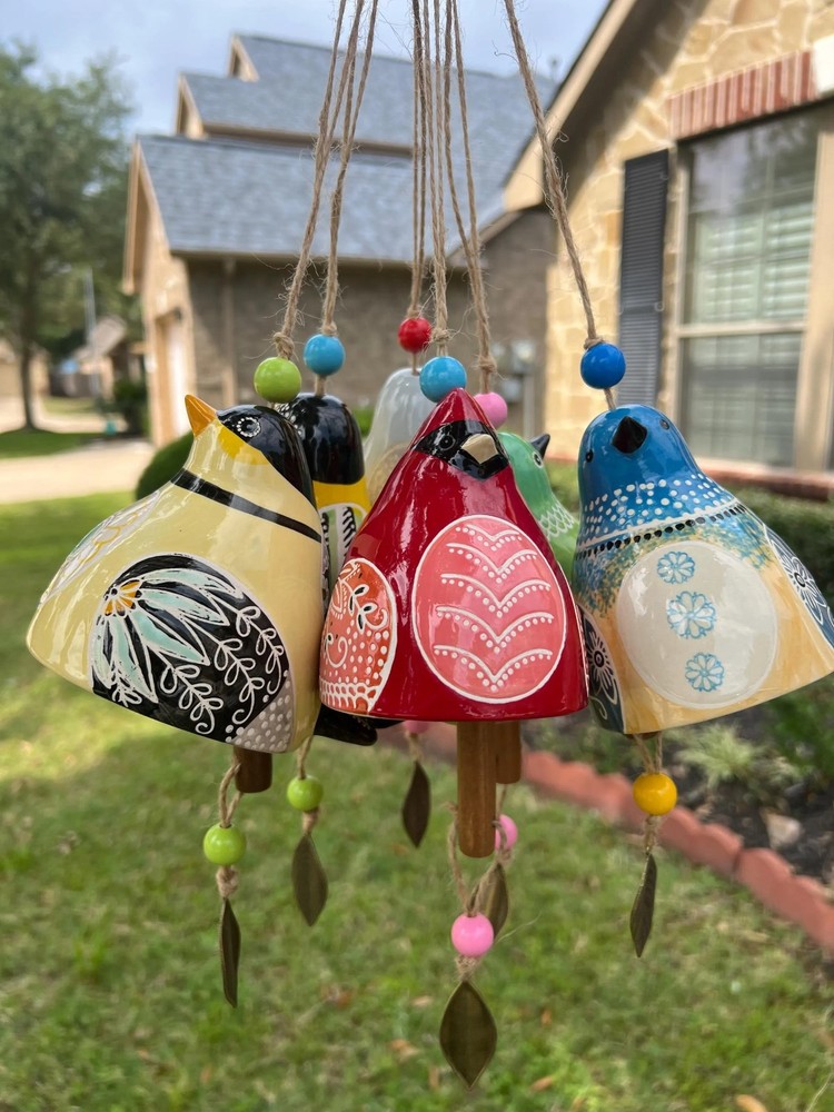 Ceramic Bird wind chimes 5" wide