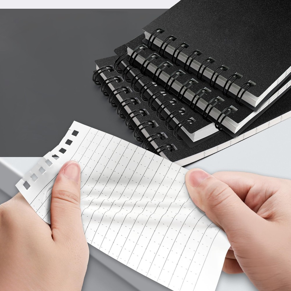 Waterproof Notepad 3x5, 4 Pack, Spiral Bound, SquaBlack Pages, Black