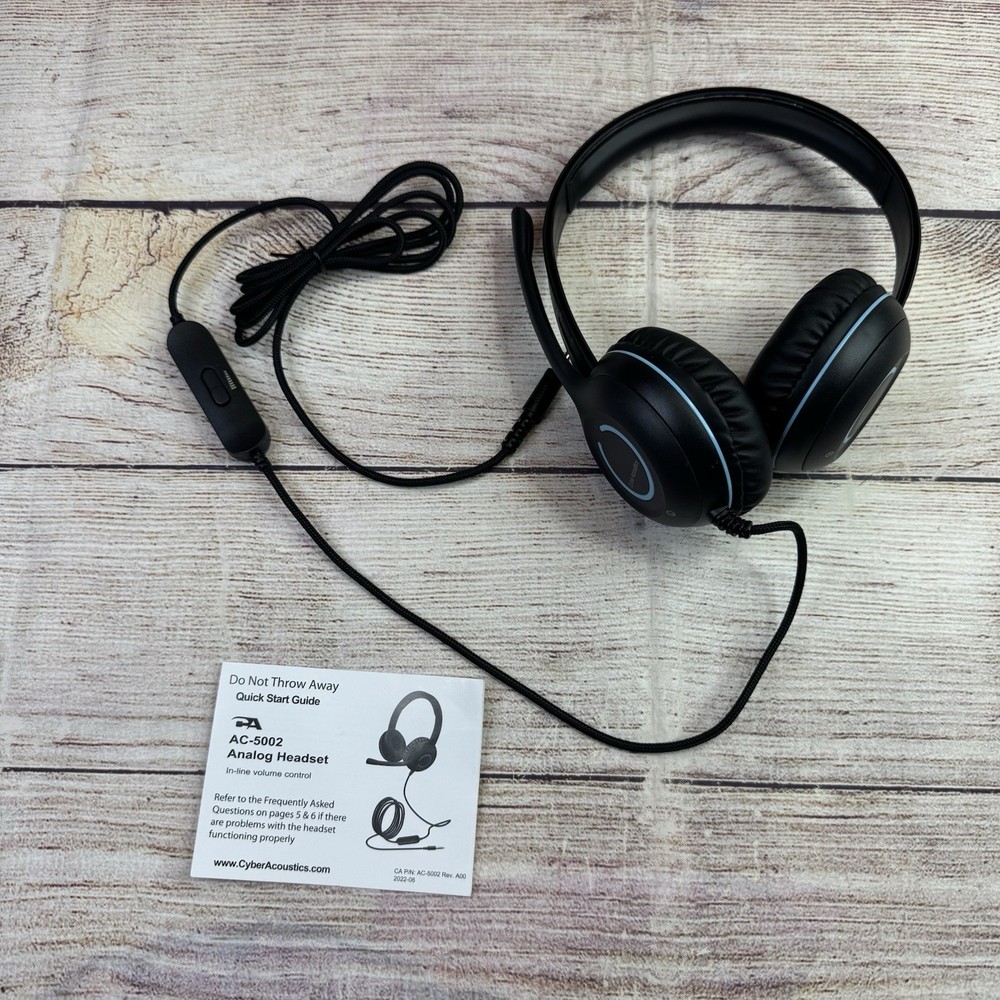 Cyber Acoustics Stereo Headset AC-5002, Single 3.5mm Plug EUC