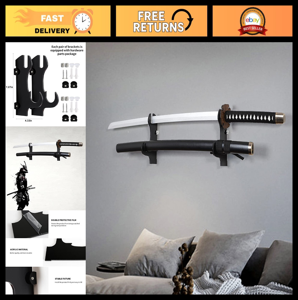 Samurai Sword Wall Mount - Black Plexiglass Katana Display Stand Holder