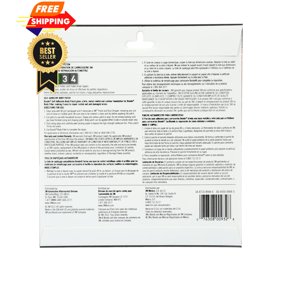 Bondo Self-Adhesive Body Patch, For Large Rust-Outs and Pack, Metallic