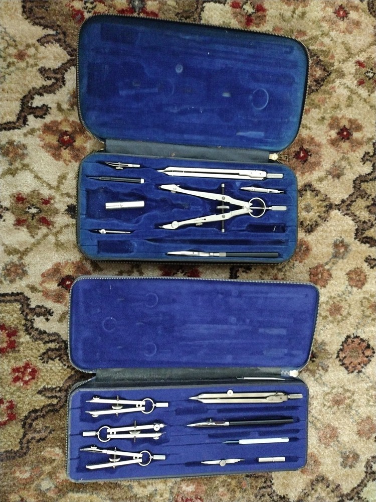 Vintage Leitz & Wescosa Fine Drawing Instruments Drafting Tool Set Germany Made