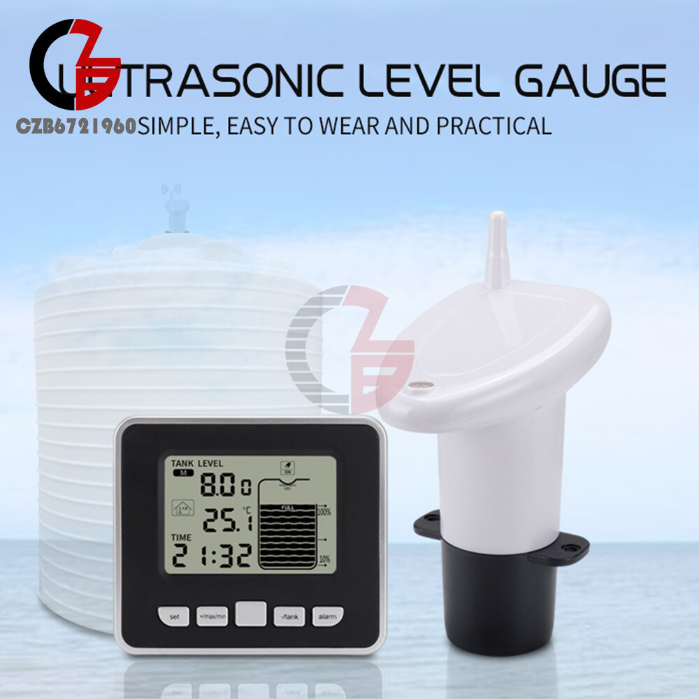 FT002 Ultrasonic Water Tank Liquid Level Meter + Temperature Sensor Time Display
