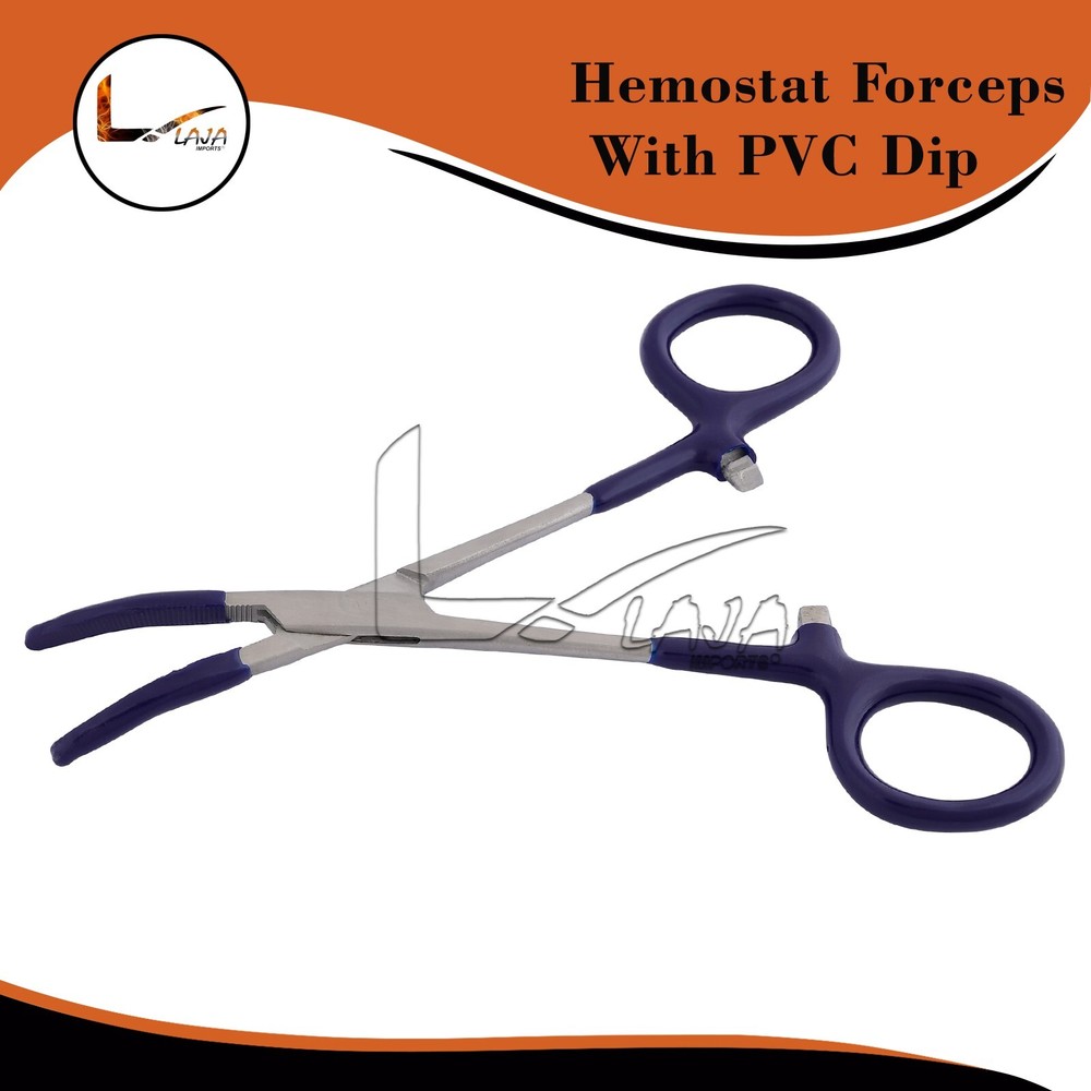 Hemostat Forceps Curved 5.5" PVC Coated Tip & Handle Multipurpose Locking Clamp