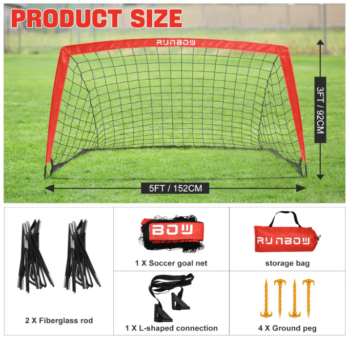 2x Portable Kids Soccer Goal Set 5x3FT Backyard Pop Up Soccer Net with Carry Bag