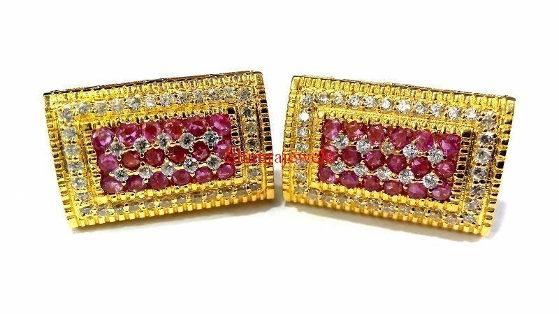 Heated Ruby Gemstone With 18k Gold Plated Silver Cufflinks #24