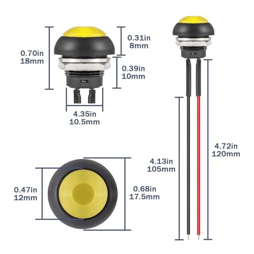 12MM Momentary Push Button Switch ON Off Round Mini Waterproof Push 6Pcs Yellow
