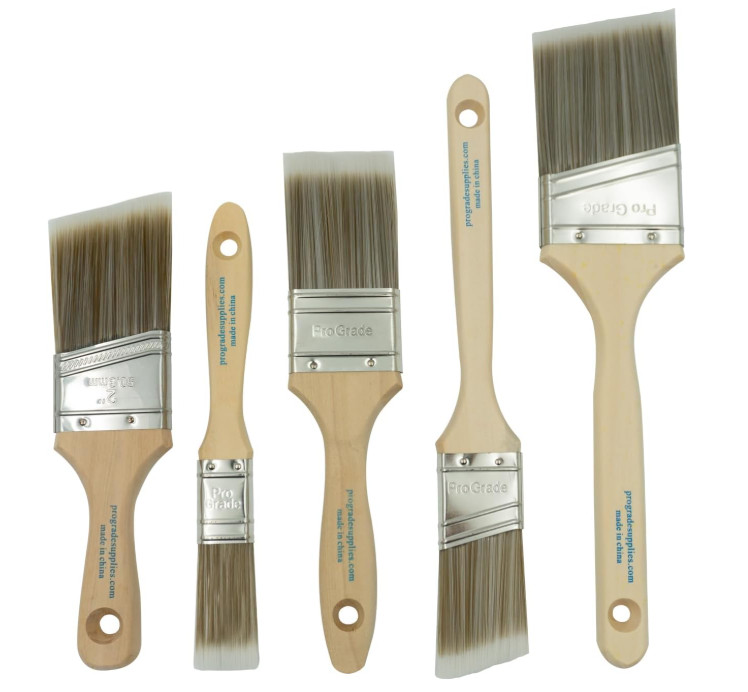 Pro Grade, Paint Brushes, 5-Piece, Paint Brush Set: Flat & Angle Brushes