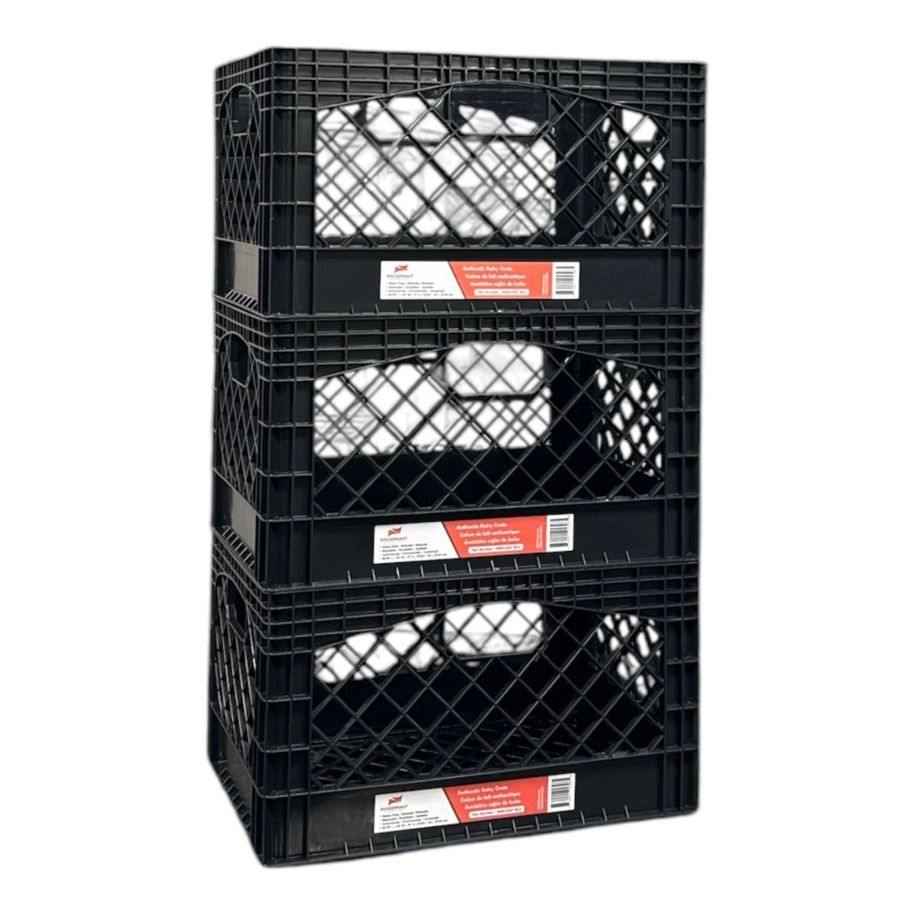 PLASTIC Milk Crate Heavy Duty Storage Bin Stackable 24QT Black