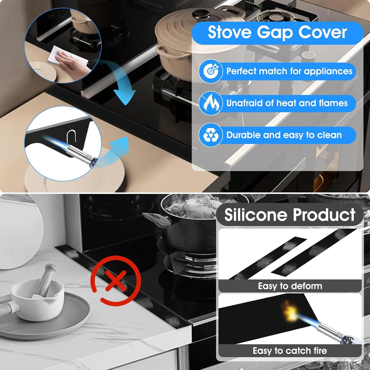 2 Pcs Stainless Steel Stove Gap Covers Retractable 13.8"-27.5" Heat Resistant