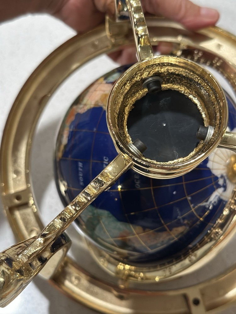 Blue Lapis Rotating Globe Precious Inlaid Stone Solid Brass w/ Compass
