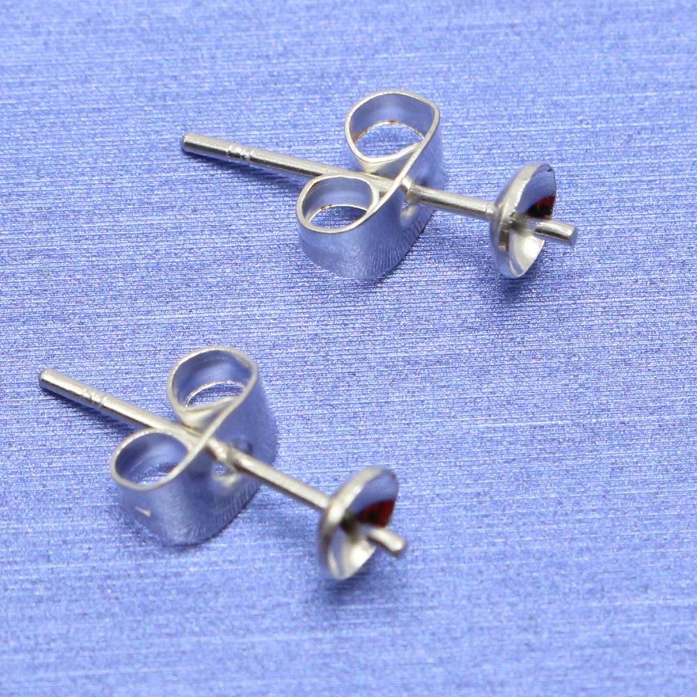 100 pcs Silver 4mm Blank Cup Peg Ear Post Pin Earring Stud with Stopper Brass