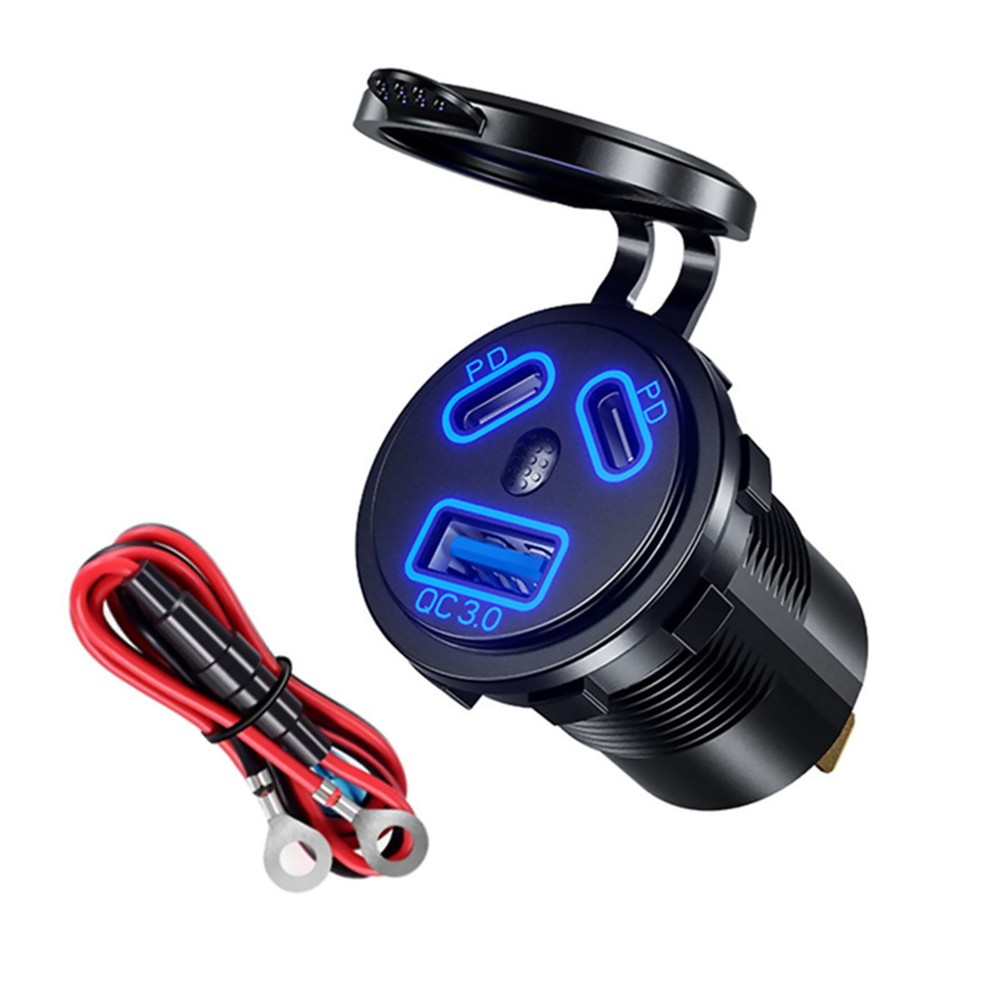 Black Dual PD+QC 3.0 USB Port Car Cigarette Lighter Socket Plug LED Indicator