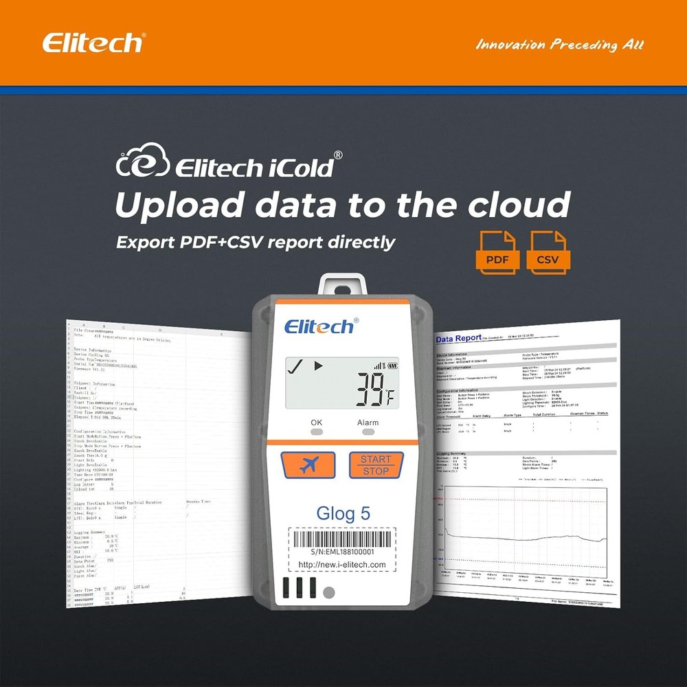 Elitech Temperature Data Logger 4G Single-Use 32000 Point PDF/CSV Report Glog 5T