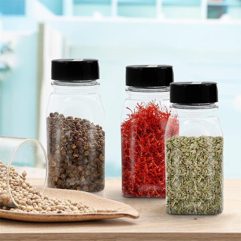12 Pack 9.5 Oz Plastic Spice Jars Bottles Containers with Black Cap