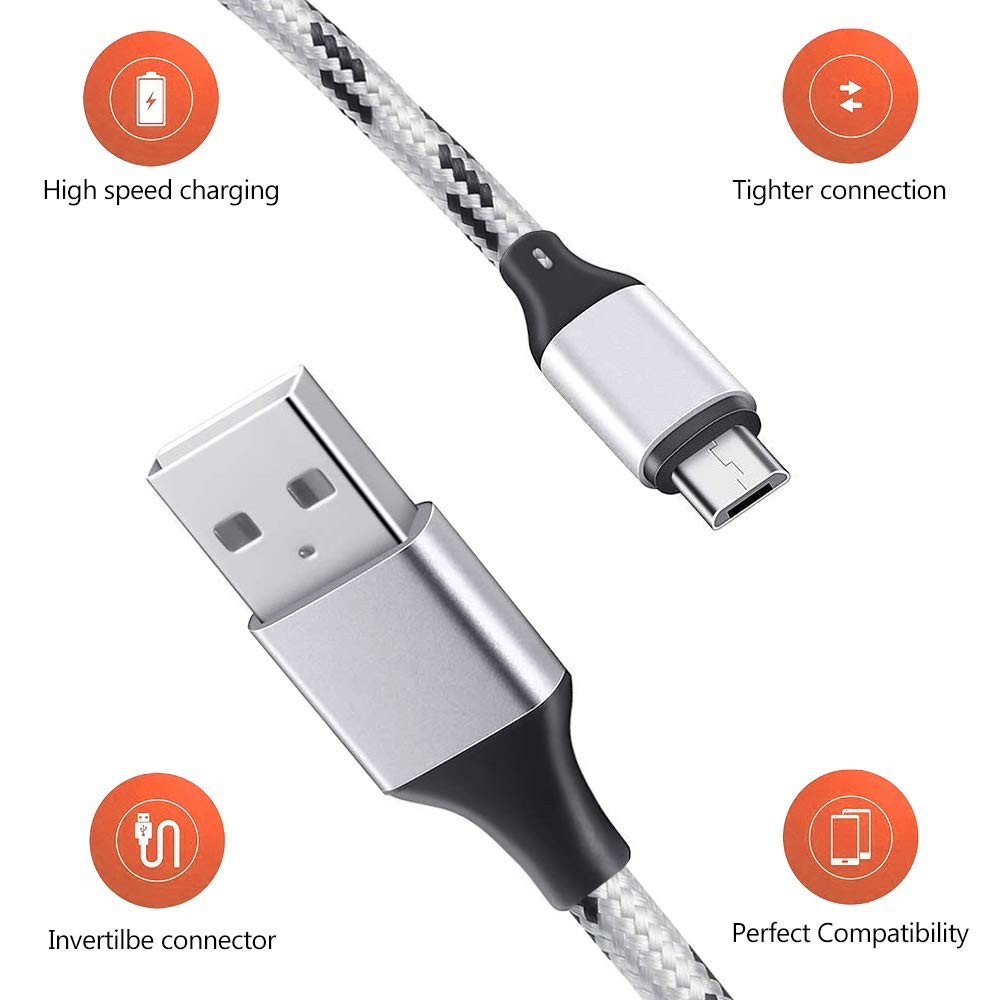 Multi Charging Cable, 5ft 3Pack Charger Cable Nylon Braided 5ft, Silver
