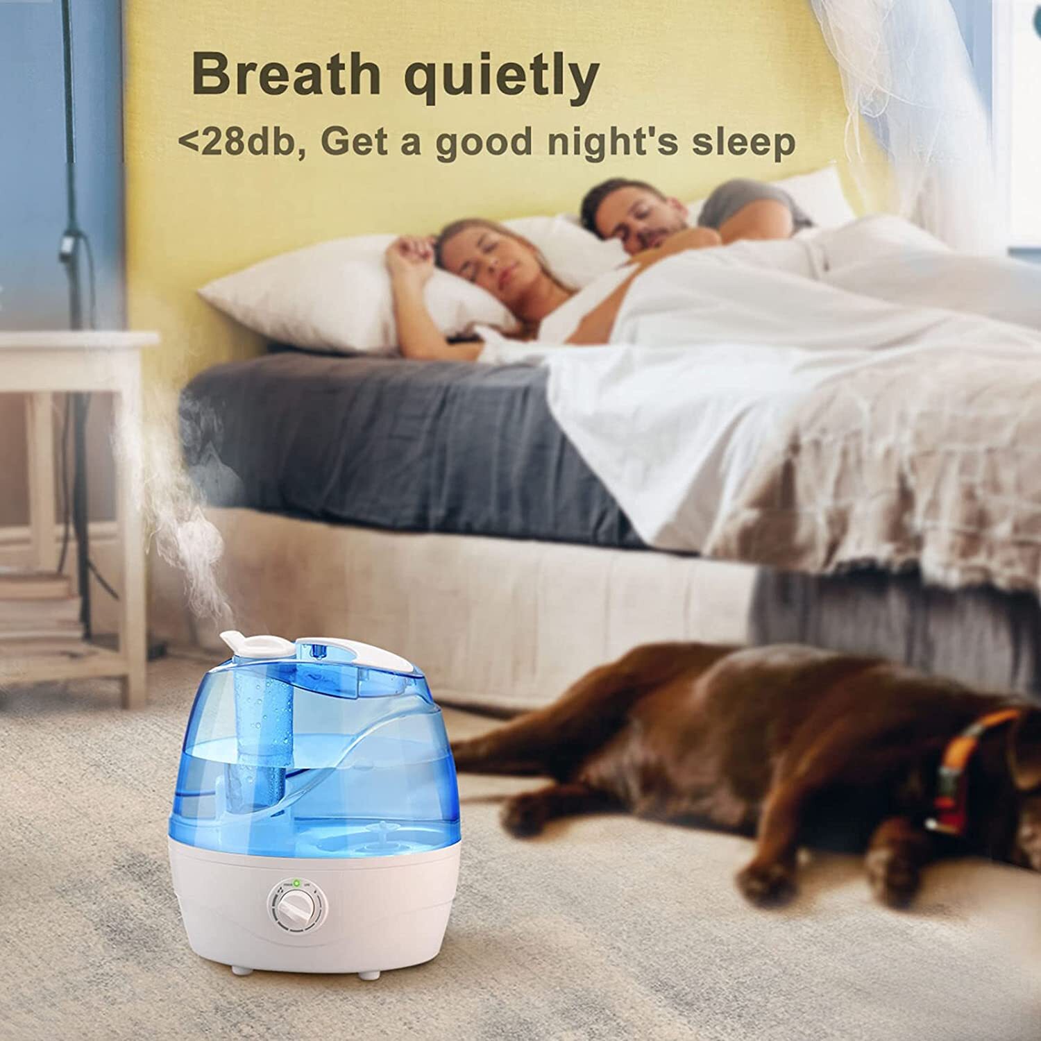 Homasy 2.2L Humidifier for HOME & OFFICE with Light,Quiet & Auto-of Cool Mist