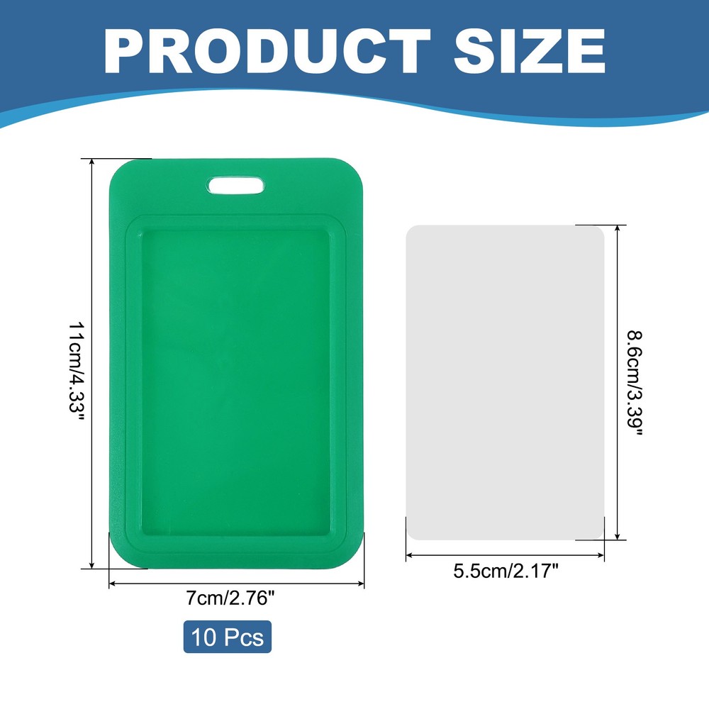 10 Pack Badge Holder, Plastic Vertical ID Protector Clips, Green