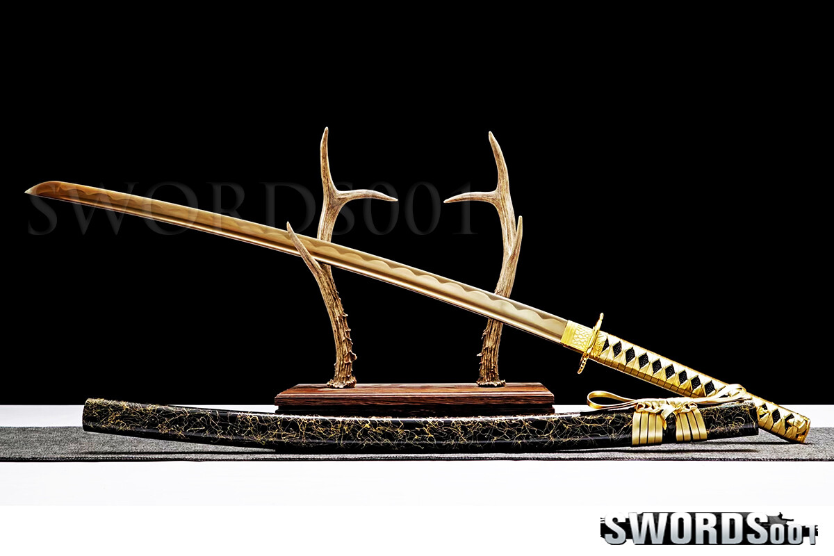 Gold Blade Japanese Warrior Sword Samurai Katana Carbon Steel Sharp FULL TANG