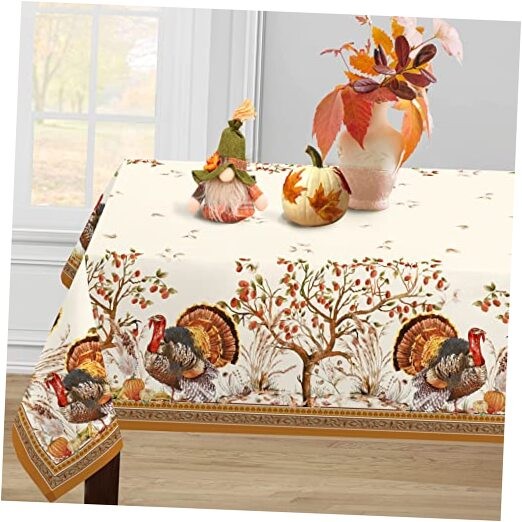 Fall Thanksgiving Double Border Decoration 84" x 60" (Rectangular) Turkey