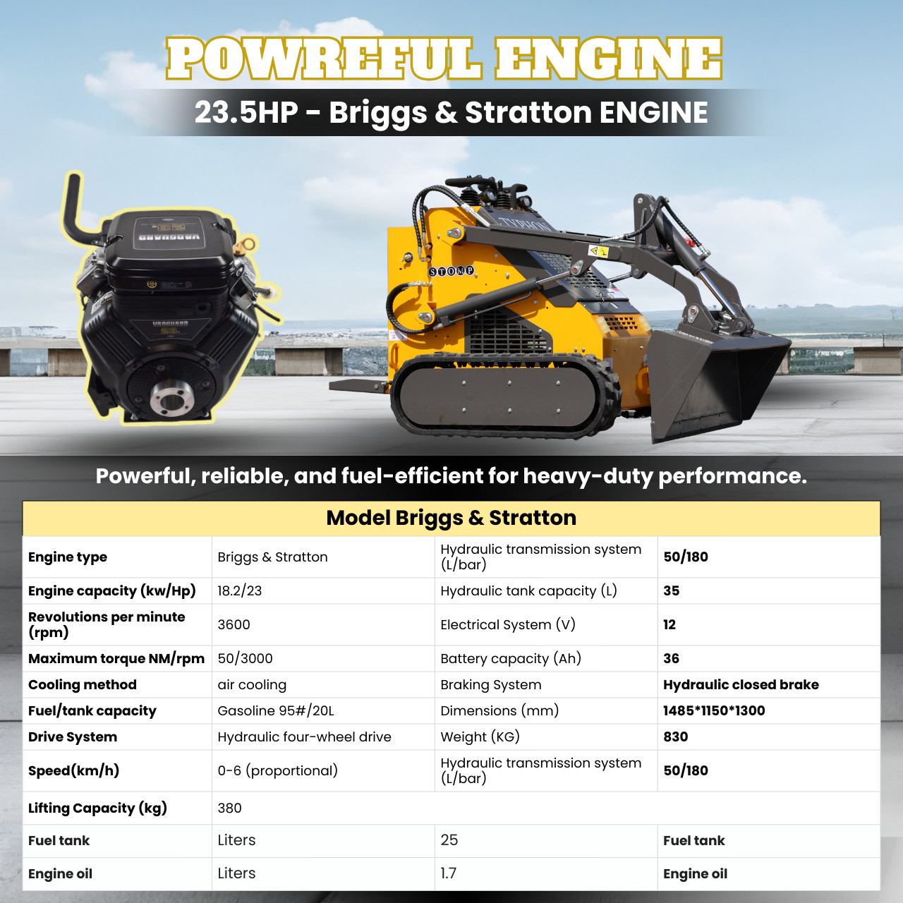 Free Shipping Mini Skid Steer Loader TYPHON STOMP 501 Compact Track 23.5 HP Gas