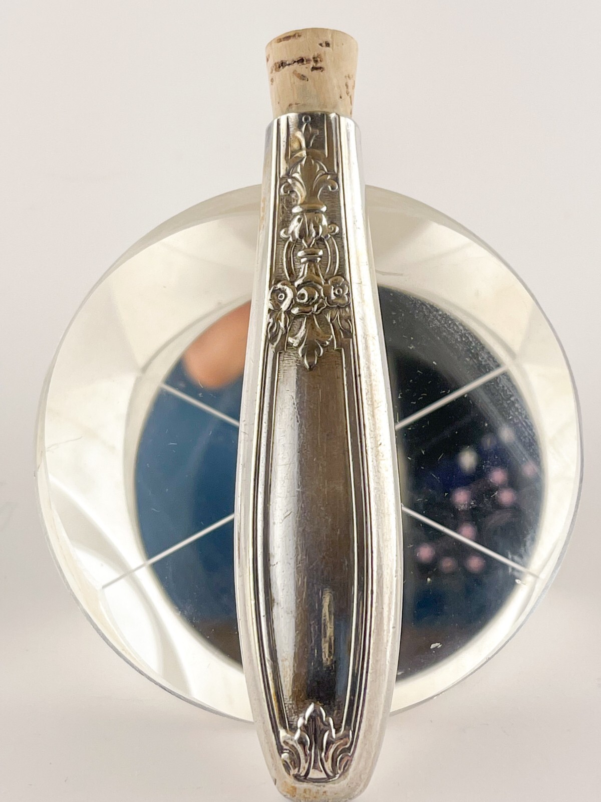 Custom Sterling Silver Flask with Cork Stopper, Made from Repurposed Silverware