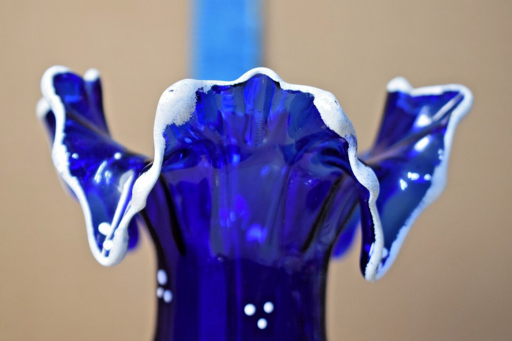Cobalt Blue Glass Vase Signed "Widdie"