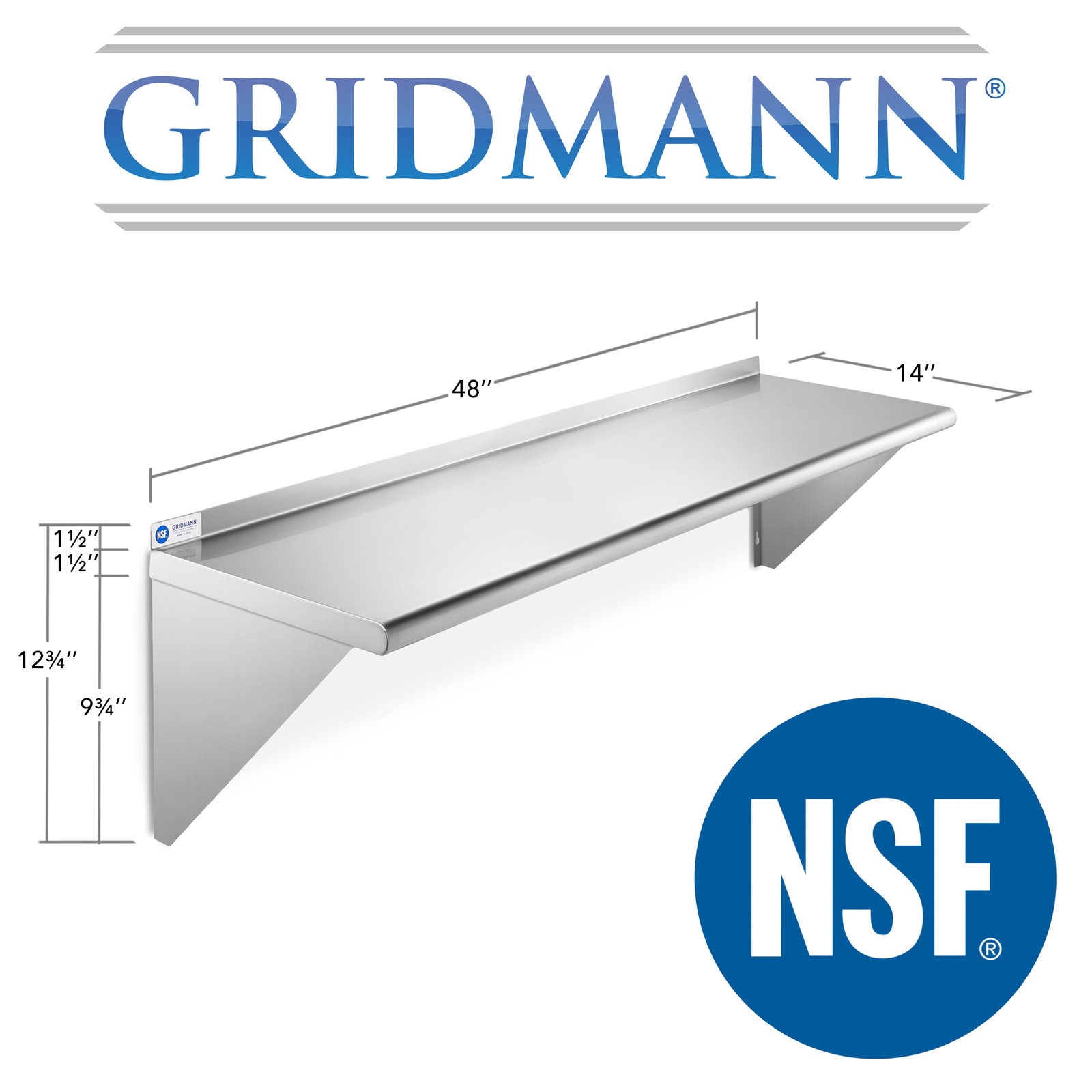 NSF Stainless Steel 14" x 48" Commercial Kitchen Wall Shelf Restaurant Shelving