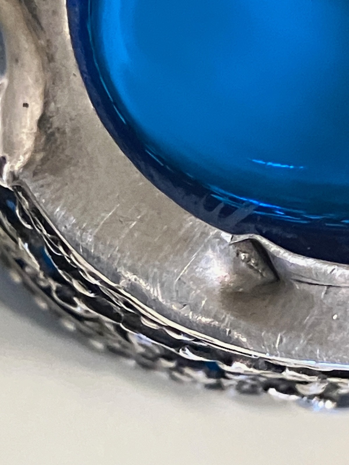 ANTIQUE SILVER FLORAL OPENWORK BLUE GLASS LINDED SALT CELLAR MASSAT FRERES PARIS