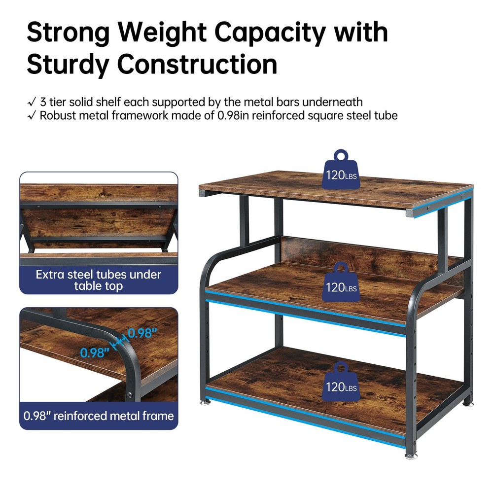 32.3" Wide Extra Large Printer Stand, 3 Tier Printer Table with Adjustable St...