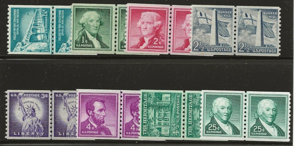 US, #1054-59a Liberty series, coil  8 pairs set, MNH