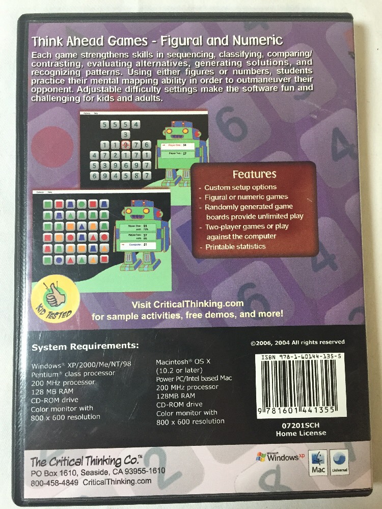 Think Ahead Games (CD-ROM) Figural & Numeric Educational Games! Grades 3-12+