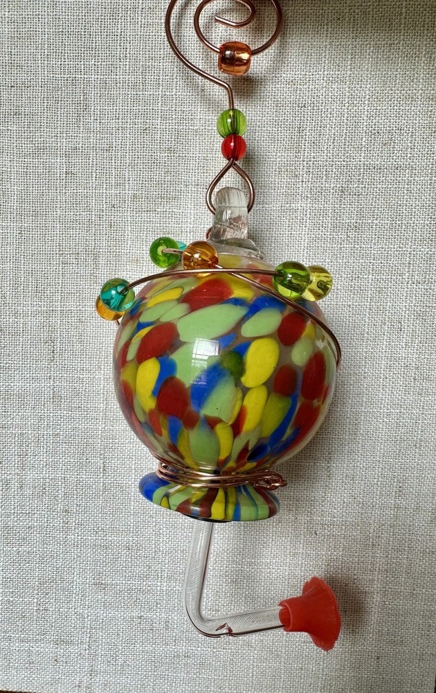 Multicolor Glass Orb Hummingbird Feeder
