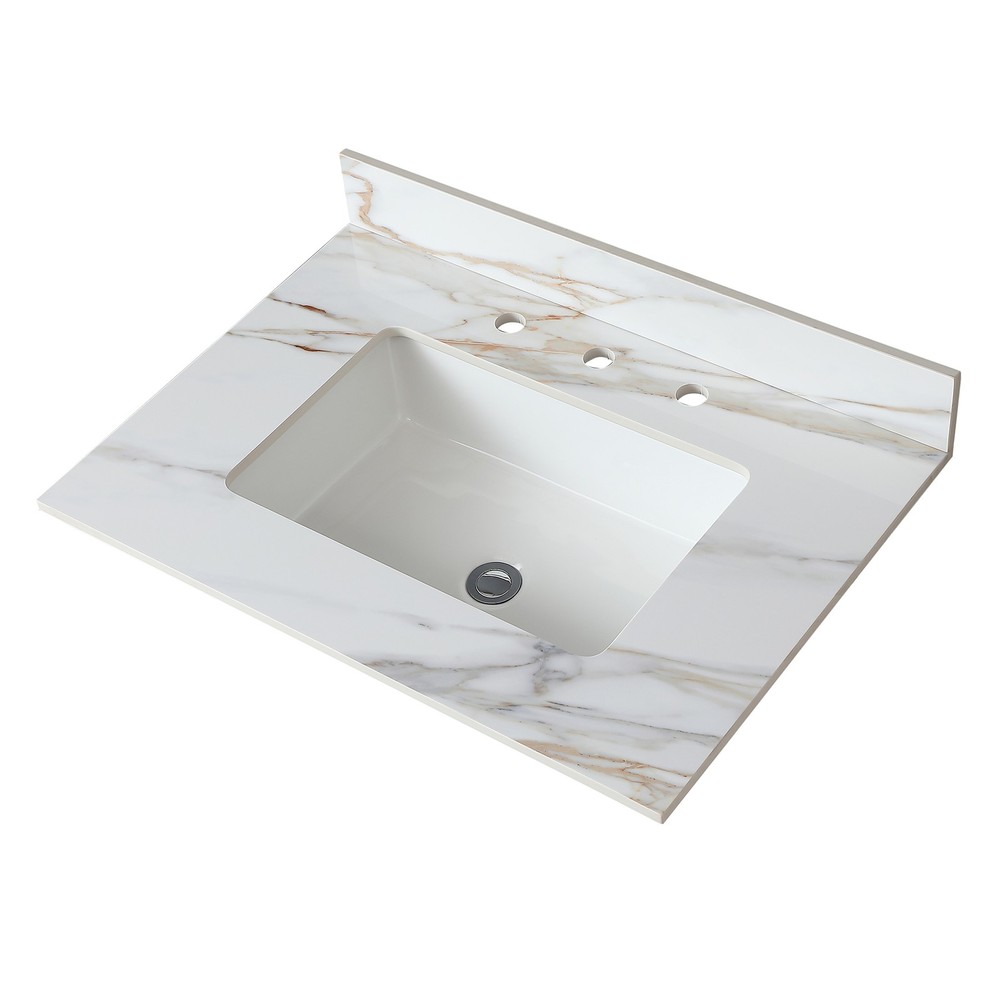 31 Inch Marble Vanity Top, Bathroom Vanity Top with Undermount Rectangular Mid