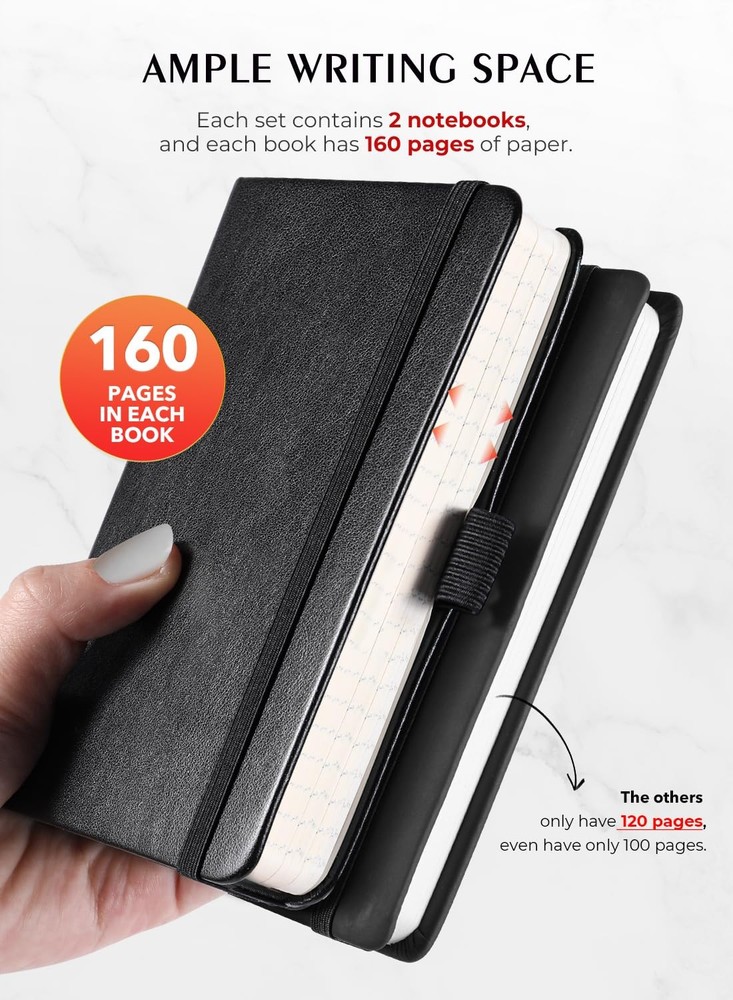 AISBUGUR Pocket Notebook, Small 2-Pack Total 320 2 Pack, Black1