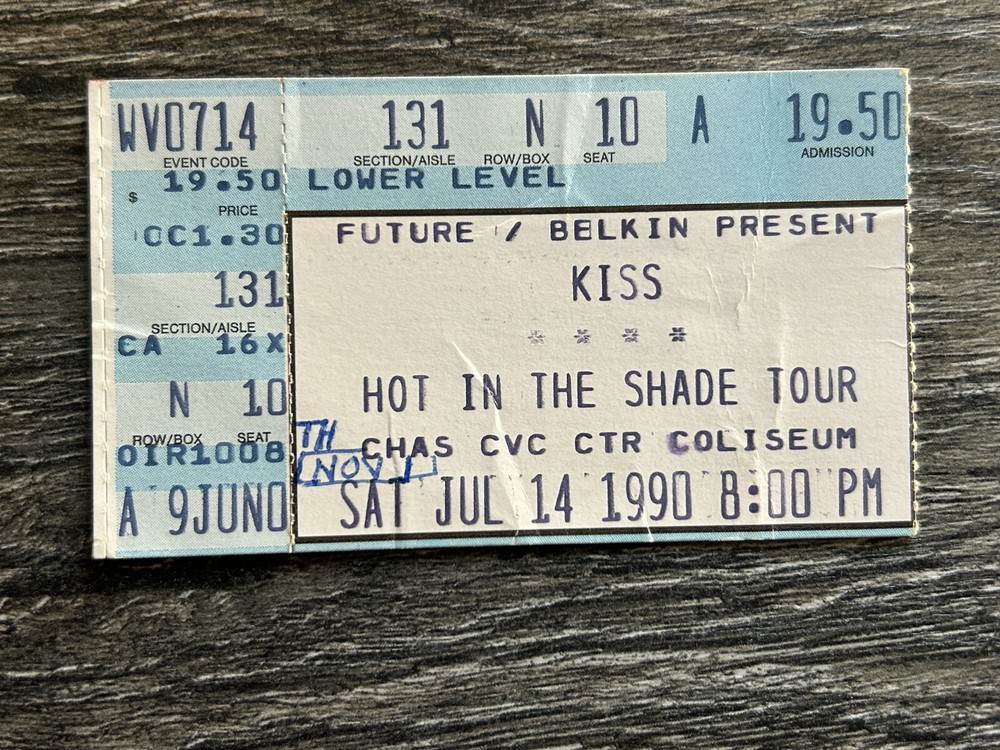 KISS TICKET STUB West Virginia 1990 Hot In The Shade Concert Tour Vintage Kiss