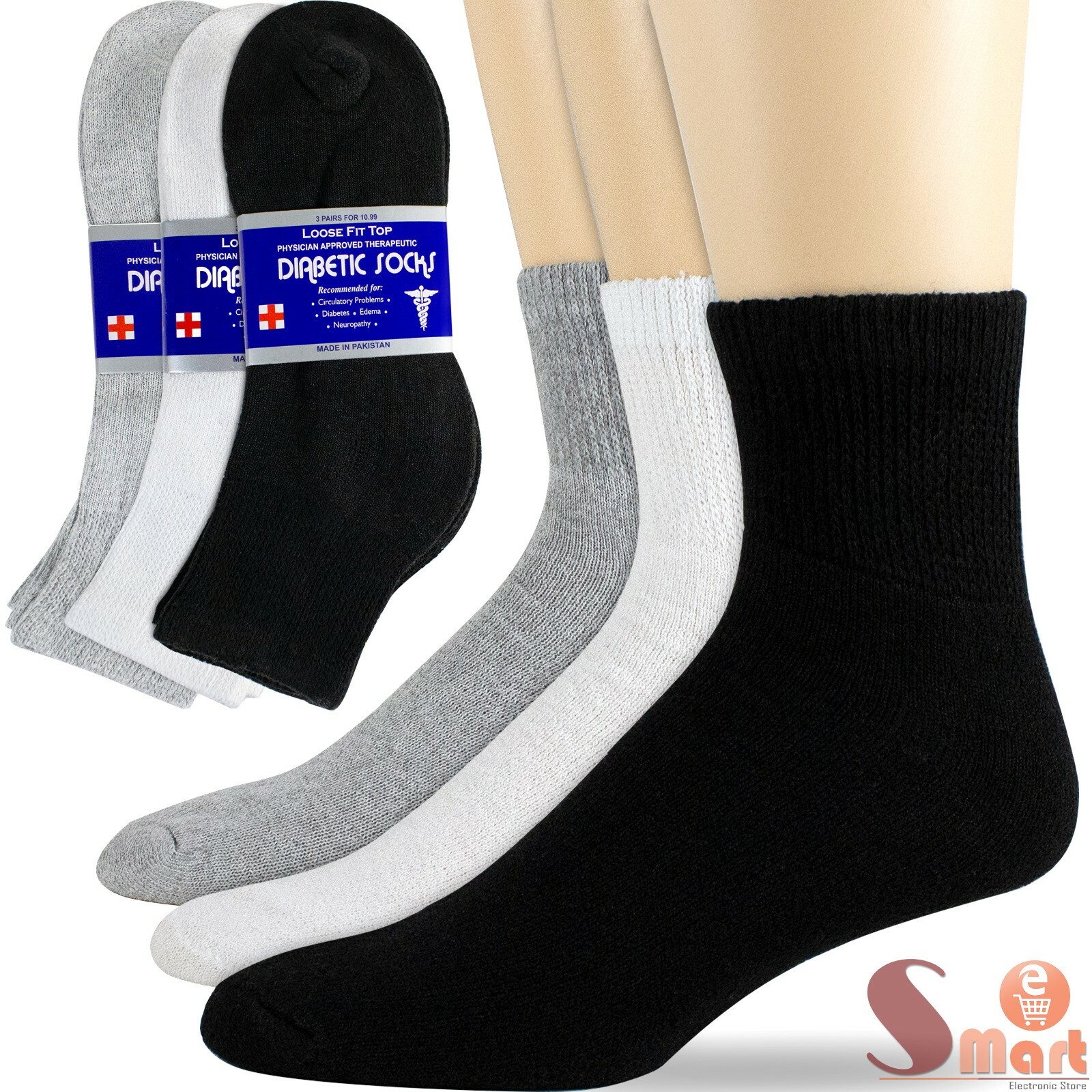 3-12 Pairs Men Women Health Circulatory Quarter Ankle Cotton Diabetic Socks