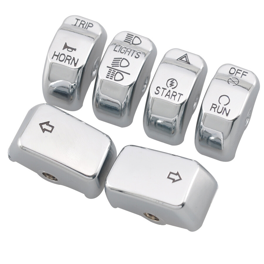 6pcs Chrome Hand Control Switch Housing Button Cap for Harley Softail 2012-2015
