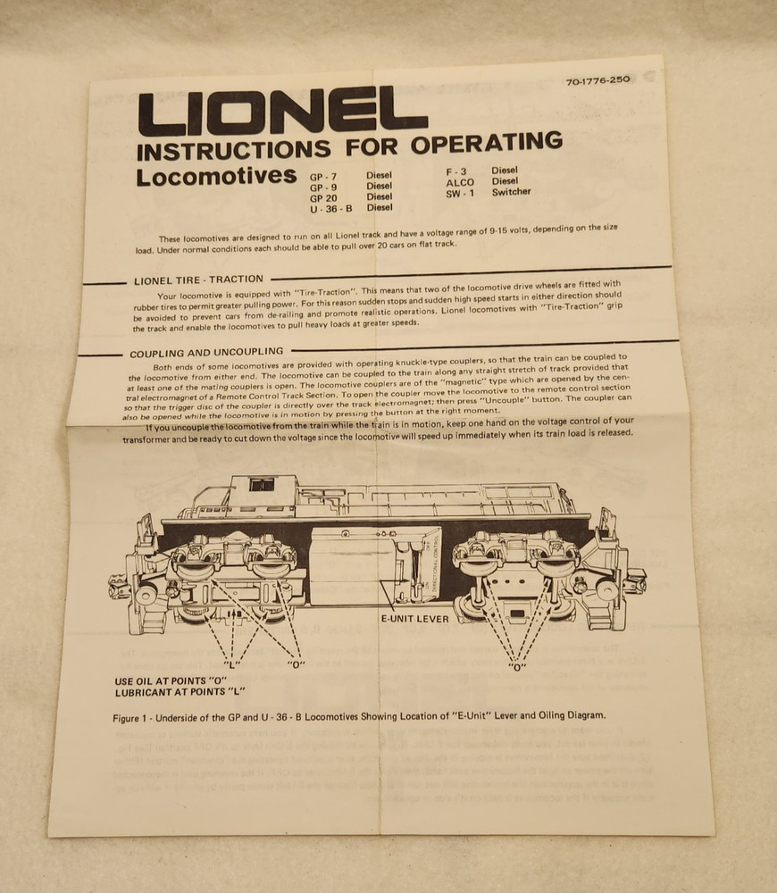 Lionel Instructions for Operating Locomotives 7 different models
