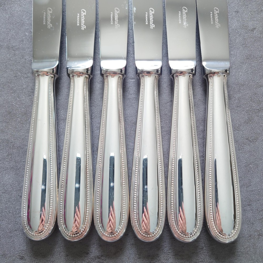 Christofle Perles 6pcs Silverplate Flatware Table Knife Excellent