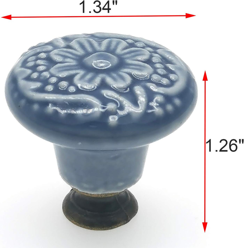 6 Pcs Ceramic Blue Drawer Knobs Vintage Flower Cabinet Knobs Furniture Pull Hand